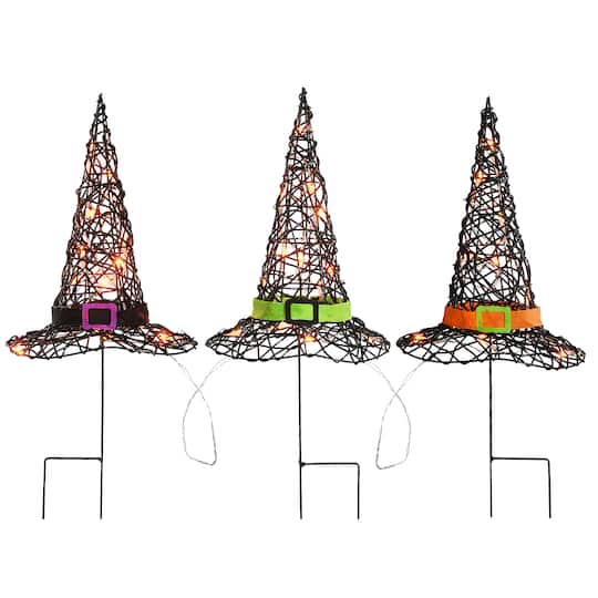 23" Black LED Witch Hat Halloween Garden Stakes